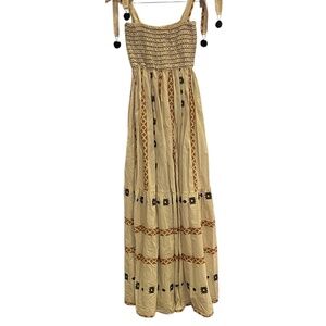 Dixie Collection Women’s Flax Color Boho Cotton Maxi Sundress sz L